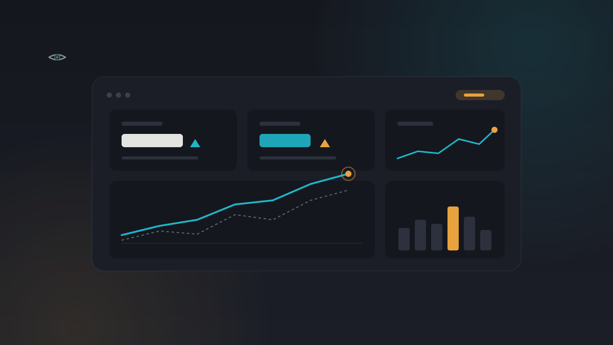 Ilustración de un cuadro de mando con KPIs, un gráfico de tendencia y barras de margen por producto